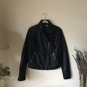 h&m black faux leather jacket size 10